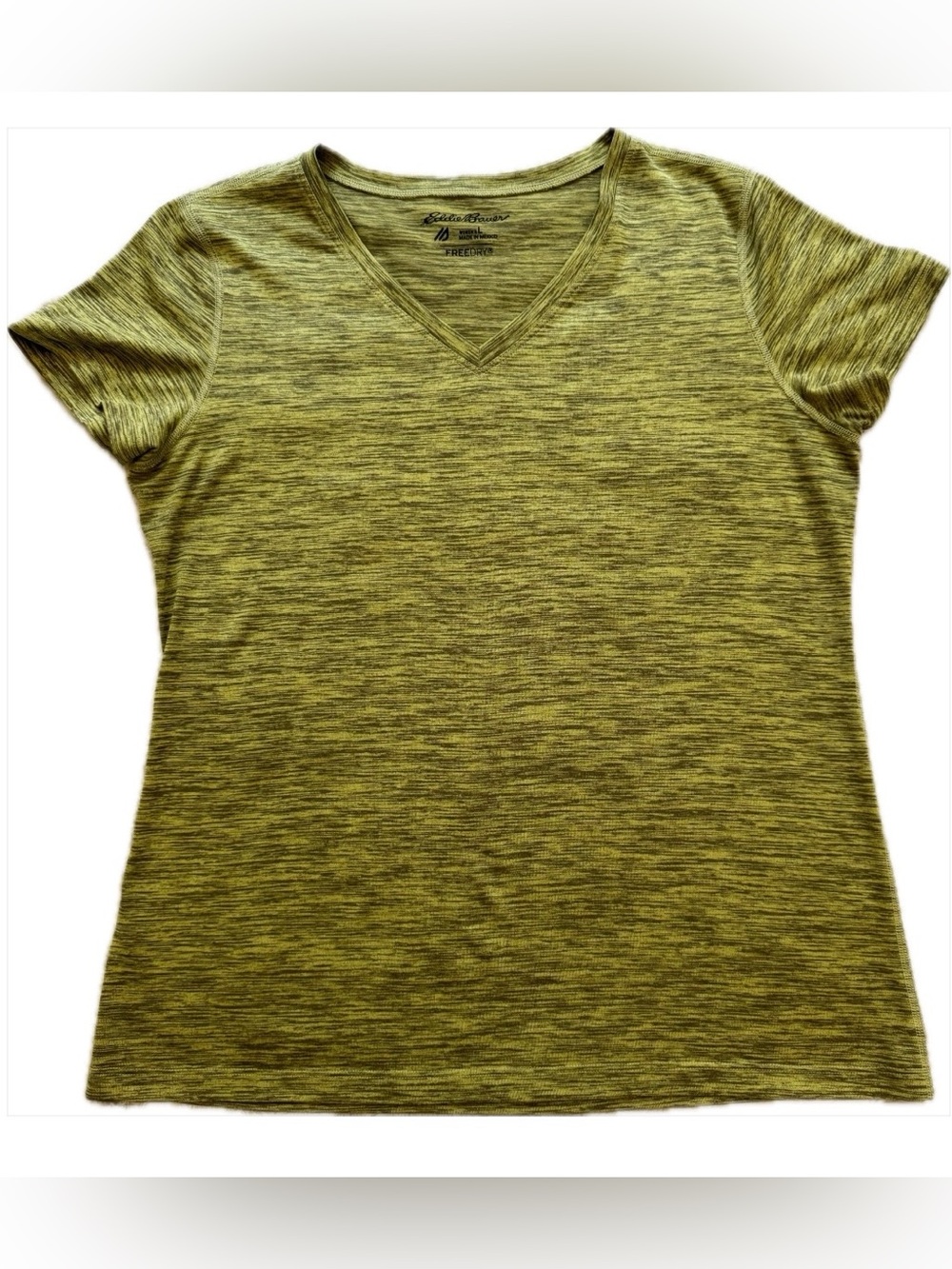 Eddie Bauer Free Dry Heathered Olive Green V-Neck Short Sleeve Tee